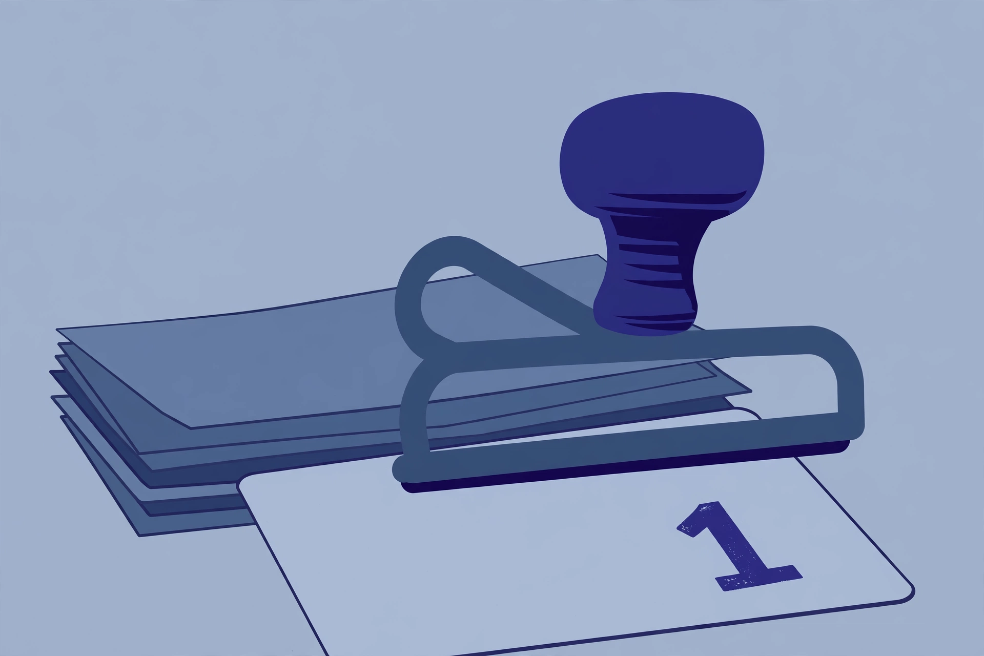 Illustration of a rubber stamp pressing a page number onto the bottom corner of a PDF document page