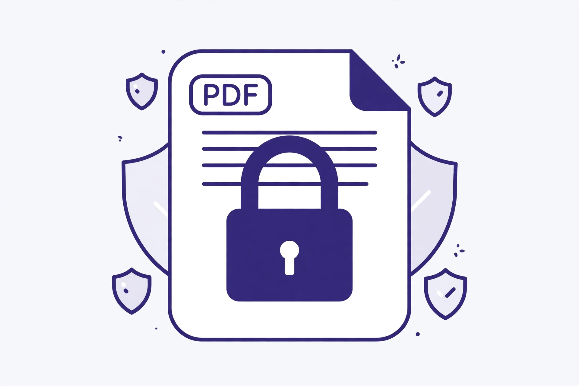 Illustration of a PDF document icon secured with a padlock, symbolizing password protection